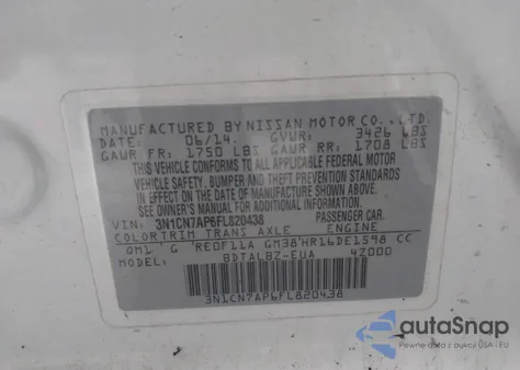 2015 Nissan Versa 1.6 Sv из США, поврежденный, VIN 3N1CN7AP6FL820438